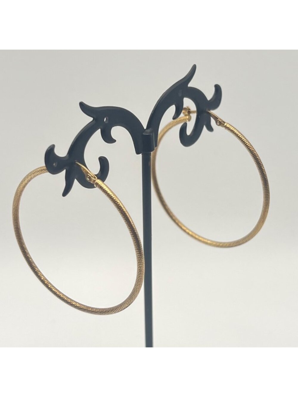 LIRM Italy 925 Sterling Silver 14k Gold Overlay Hoop Earrings 1.75" Textured